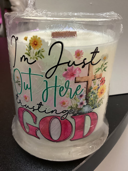 I’m just out here trusting god wood wick candle