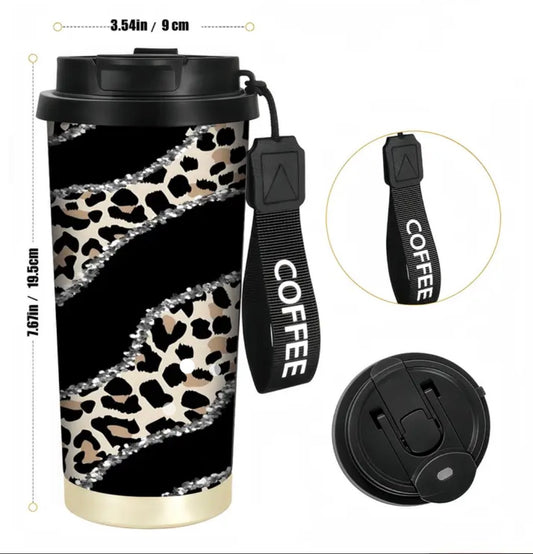 18 ounce stainless steel tumblr both hot and cold drinks.